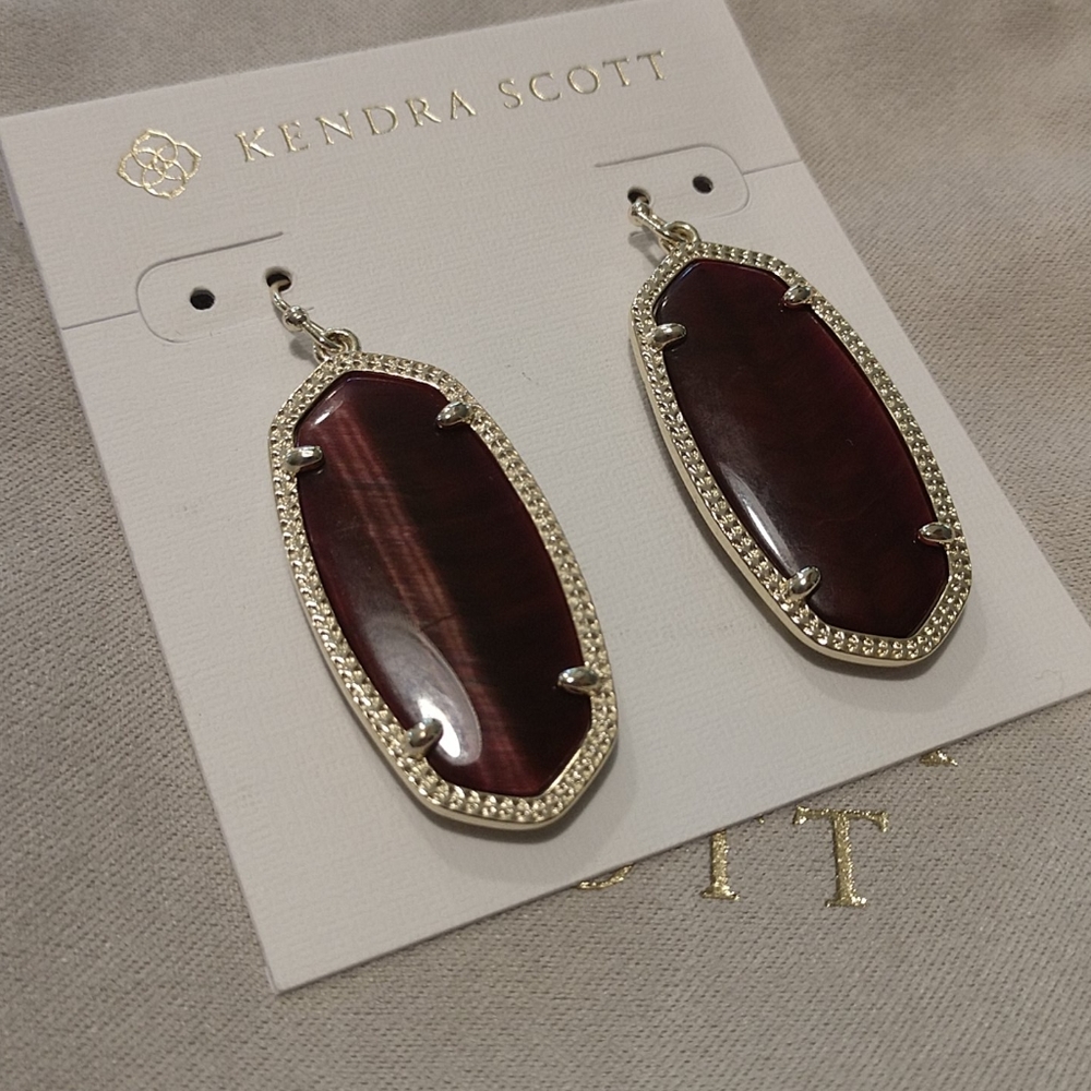 SEND ANY OFFER ❤️ Kendra Scott Bordeaux Tiger's Eye Elles - Picture 4 of 6